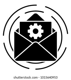 
An open letter with document containing the cogwheel sign, settings alert email. Glyph icon 
