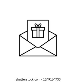 Open letter with gift box card. concept of shopping, giftbox, xmas, sticker, delivery, wedding, festive, event day. isolated on white background. flat style modern logo design