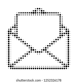Open letter halftone dotted icon. Halftone array contains round dots. Vector illustration of open letter icon on a white background.