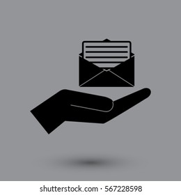 Open letter in the hand icon, mail vector illustration