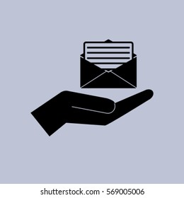 Open letter in the hand icon, mail vector illustration