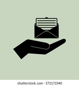 Open letter in the hand icon, mail vector illustration