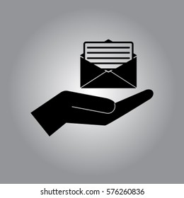 Open letter in the hand icon, mail vector illustration