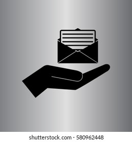 Open letter in the hand icon, mail vector illustration