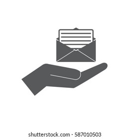 Open letter in the hand icon, mail vector illustration