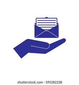 Open letter in the hand icon, mail vector illustration