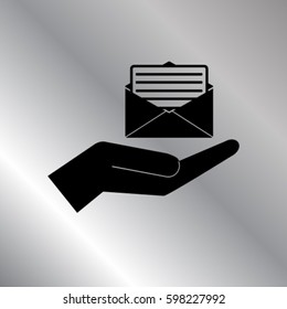 Open letter in the hand icon, mail vector illustration