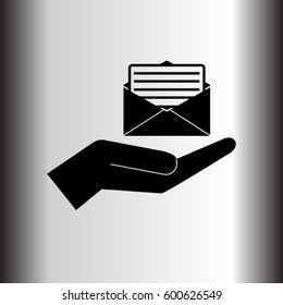 Open letter in the hand icon, mail vector illustration