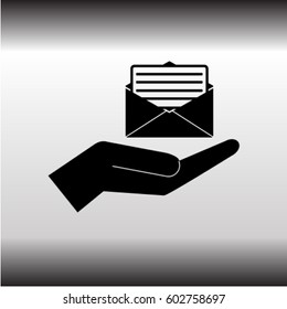 Open letter in the hand icon, mail vector illustration