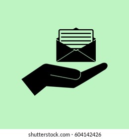 Open letter in the hand icon, mail vector illustration