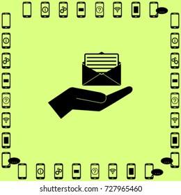 Open letter in the hand icon, mail vector illustration
