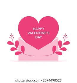 Open letter with heart inscription Happy Valentine's Day. Vector flat illustration