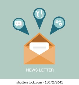 Open Letter or Mail Icon flat design - Illustration