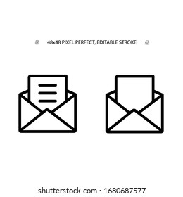Open letter, mail simple line icon vector illustration.Editable stroke. 48x48 Pixel Perfect.
