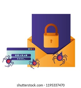 open letter with padlock and window isolated icons