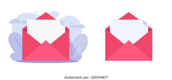 Open Letter Paper In Envelope Blank Icon Vector Or Email Invitation Card Mockup Template Flat, Mail Document Message Reading, Greeting Postcard Idea, Postal Empty Note Graphic Illustration Isolated