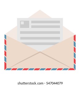 Open letter. Postal transfer. Vector illustration isolated on white background.