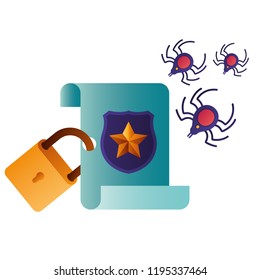 open letter with shield and spider isolated icons