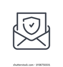 Abrir la letra con el icono de línea de protección y marca. Protección de correo electrónico y símbolo de contorno de vector seguro de correo.