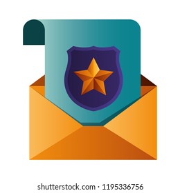 open letter with shield and window isolated icons