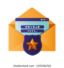 open letter with shield and window isolated icons