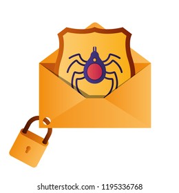 open letter with shield and window isolated icons