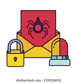 open letter with spider and siren isolated icons