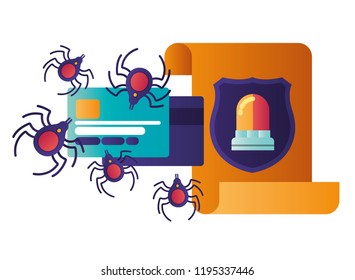 open letter with spider and siren isolated icons