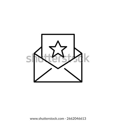 Open letter and star. Marked e-mail. Featured highlight. Newsletters. Pixel perfect, editable stroke vector icon
