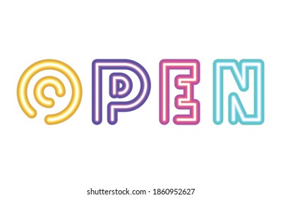 escritura abierta en neón diseño de ilustración vectorial de fuente