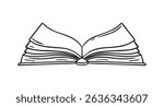 Open library book doodle hand drawn icon. Outline drawing open book line clipart symbol. Vector illustration