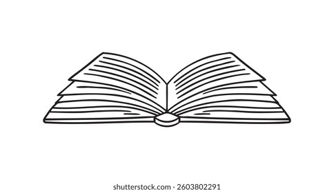 Open library book doodle hand drawn icon. Outline drawing open book line clipart symbol. Vector illustration