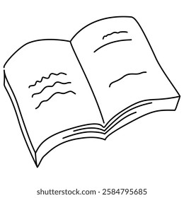 Open library book line icon. Simple outline hand drawn sketch of single vintage paper notebook with pages.