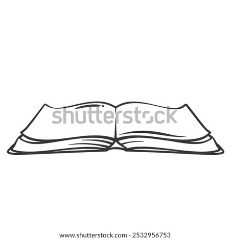 Open library book line icon. Outline hand drawn sketch of single vintage paper notebook with pages, side view of journal. Education, knowledge mascot, simple book on table icon vector illustration