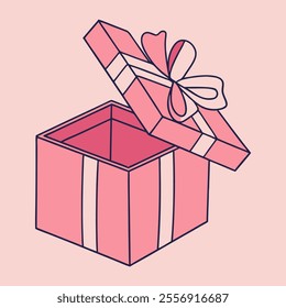 Open lid pink gift box with decorative bow