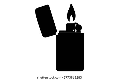 Open lighter with visible flame representing combustion, ignition, and heat energy. Ideal for fire-related, smoking, or tool-based visuals.