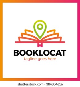 Open Line Book Location Pin Logotype