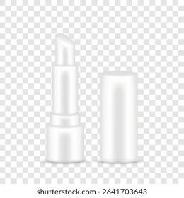 Open lip balm in white tube with separate cap on transparent background, realistic 3D illustration