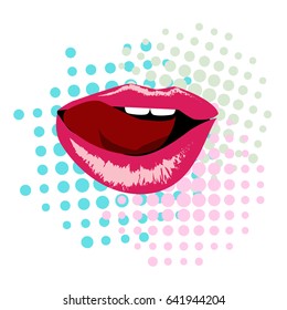 Open Lips on dotted background. Isolated on white background 