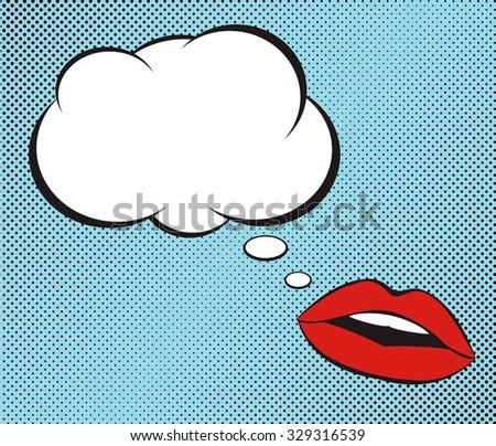 Open lips and speech bubble in pop art style