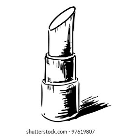 Open lipstick. Sketch vector illustration in doodle style