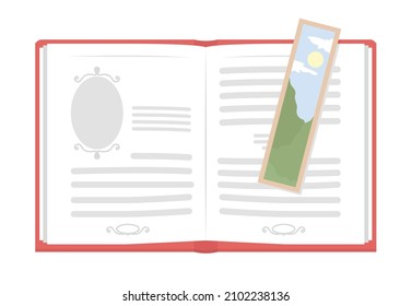 Open Literature Book Semi Flat Color Vector Object. Biology Class Material. Realistic Item On White. Lifestyle Isolated Modern Cartoon Style Illustration For Graphic Design And Animation