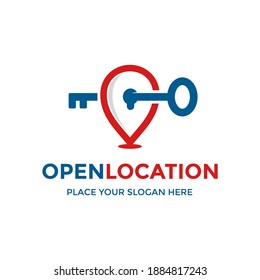 Open location vector logo template. This design use pin symbol. Suitable for trip.