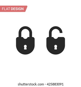 Open lock and close lock flat icons. Silhouette lock. Black and white locks isolated on background. Vector set