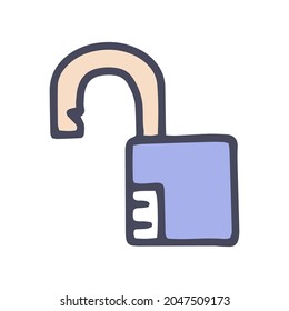 open lock color vector doodle simple icon
