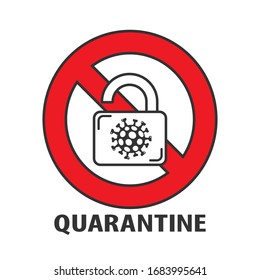 Open lock and coronavirus icon with red prohibit sign. Virus strain 2019-nCoV is crossed out with red stop sign. Stop Infection. Risk disease and flu outbreak pandemic. Medical quarantine concept.