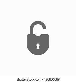 Open lock flat icon. Silhouette lock. Monochrome lock isolated on background. Vector lock