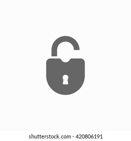 Open lock flat icon. Silhouette lock. Monochrome lock isolated on background. Vector lock