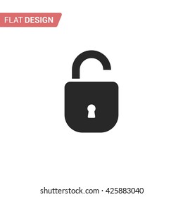 Open lock flat icon. Silhouette lock. Monochrome lock isolated on background. Vector lock