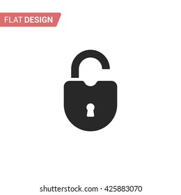 Open lock flat icon. Silhouette lock. Monochrome lock isolated on background. Vector lock